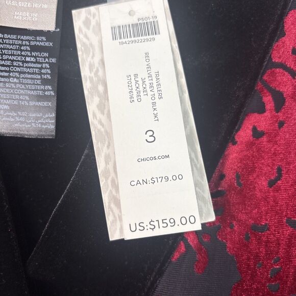 NWT Chico's Red Velvet Reversible to Black Jacket SZ 3 XL Kimono Sleeve MSRP 159 - Picture 8 of 12